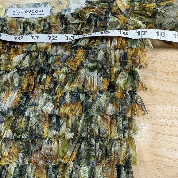 Mac Duggal NWT Multicolor Short Sleeve Micro Ruffle Tea Length Dress Size 6 - Picture 6 of 10